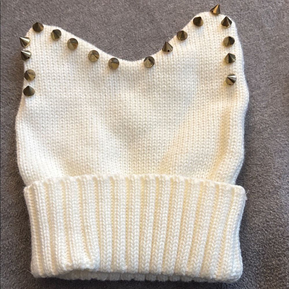 Studded Cream Knit Beanie